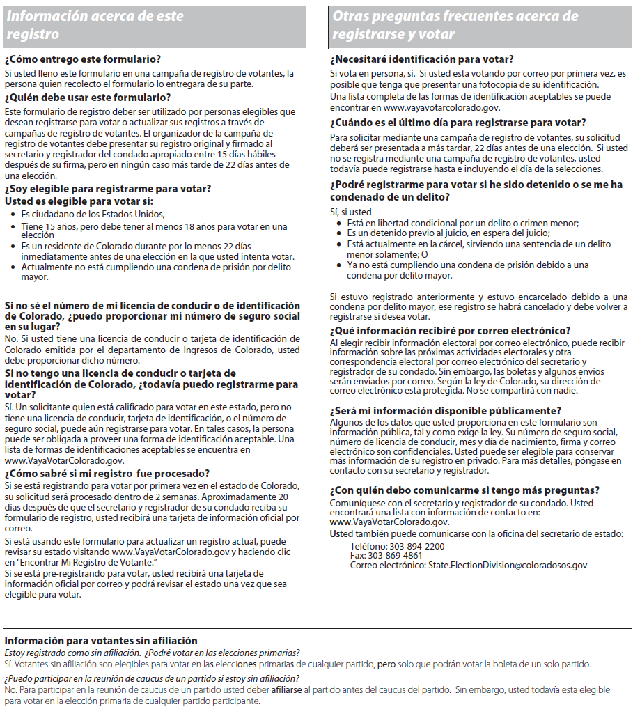 Image of the voter registration form