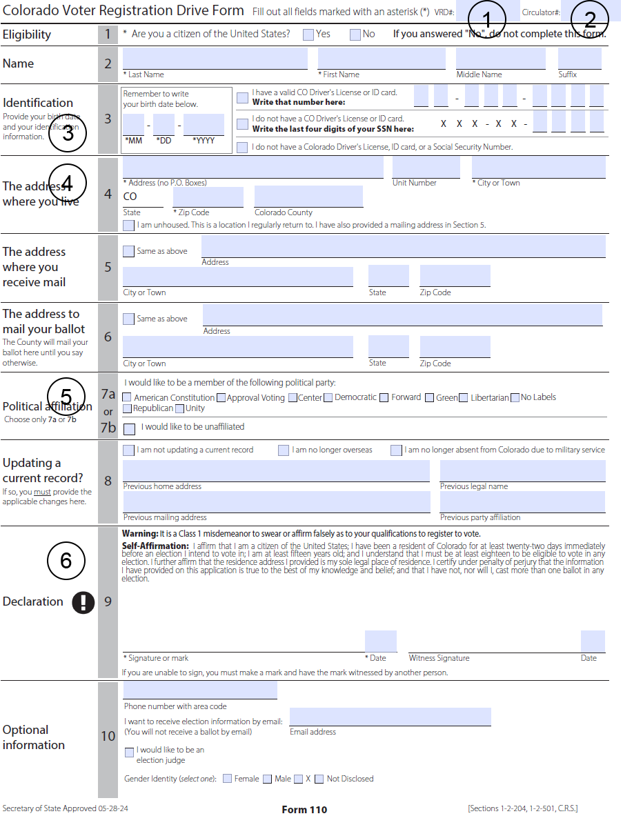 Image of the voter registration form