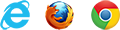 Internet Explorer, Firefox, and Chrome logos